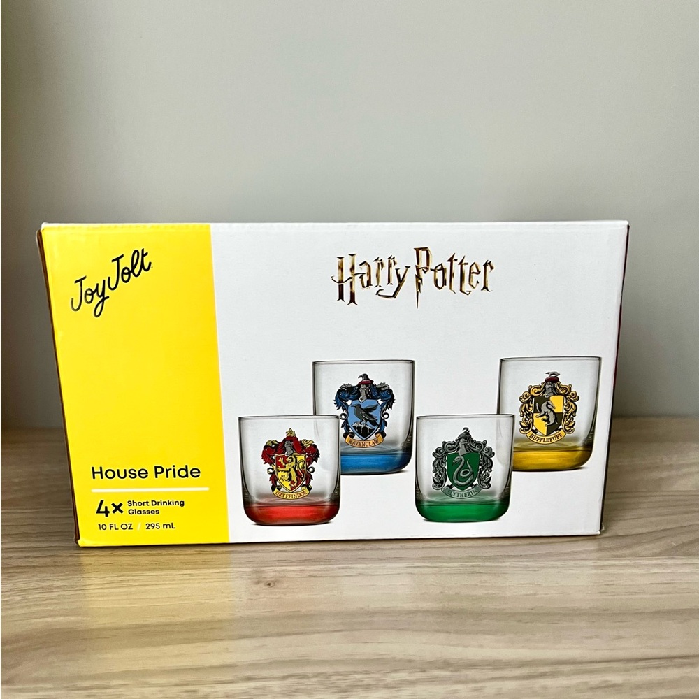 JoyJolt Harry Potter House Pride Short Drinking Glasses - Set of 4 NIB